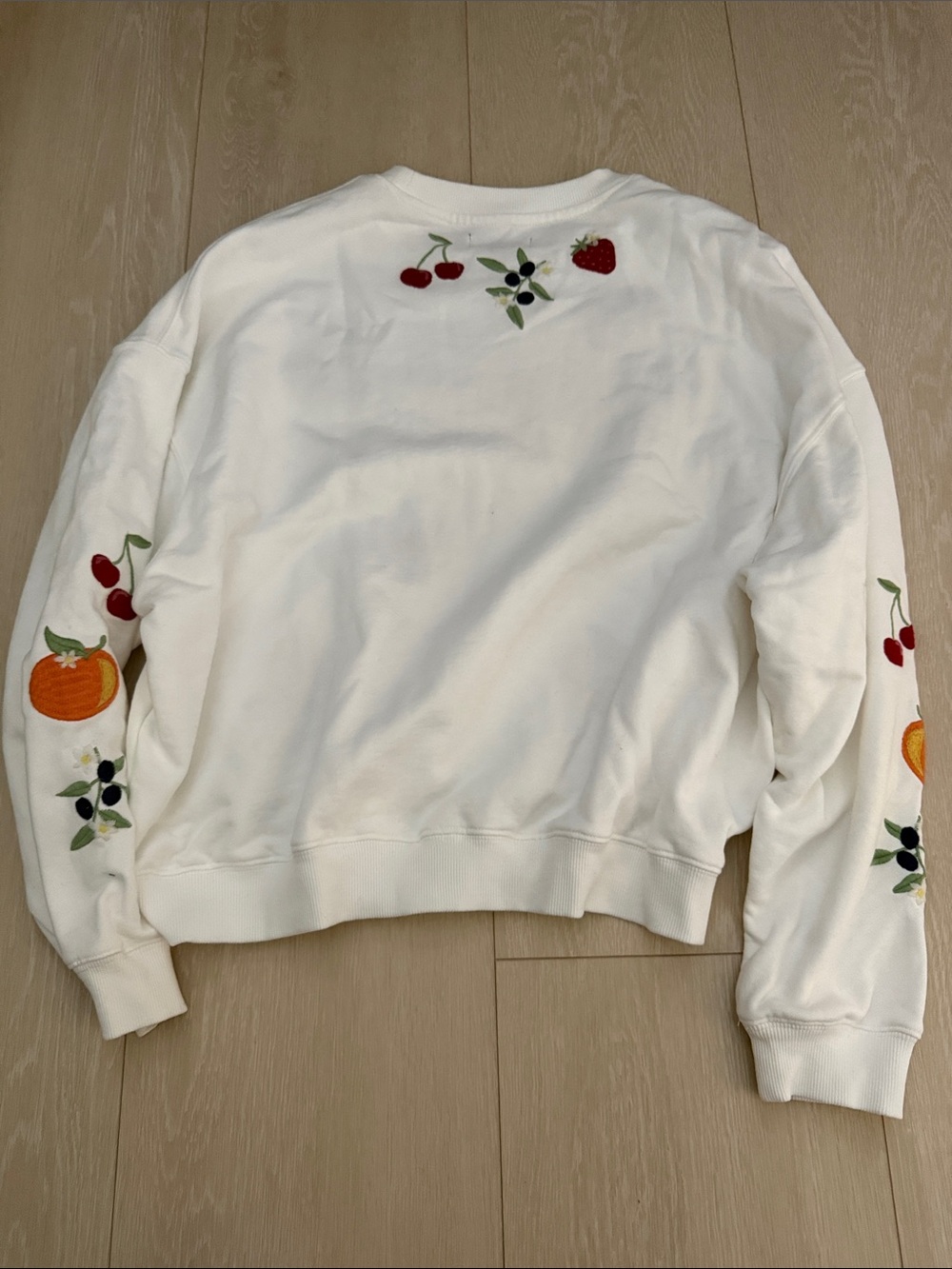 Aqua White Crewneck Sweatshirt with Colorful Fruit Embroidery - Picture 7 of 9